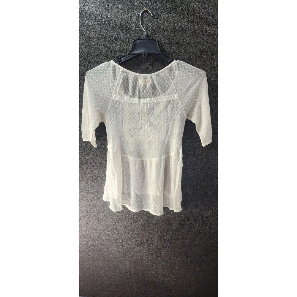Hollister White Lace Mesh Henley Top Boho Sheer Floral Peplum Blouse XS